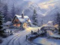 Original Art Snow Winter Style of Thomas Kinkade Oil Painting Landscape Silent Night